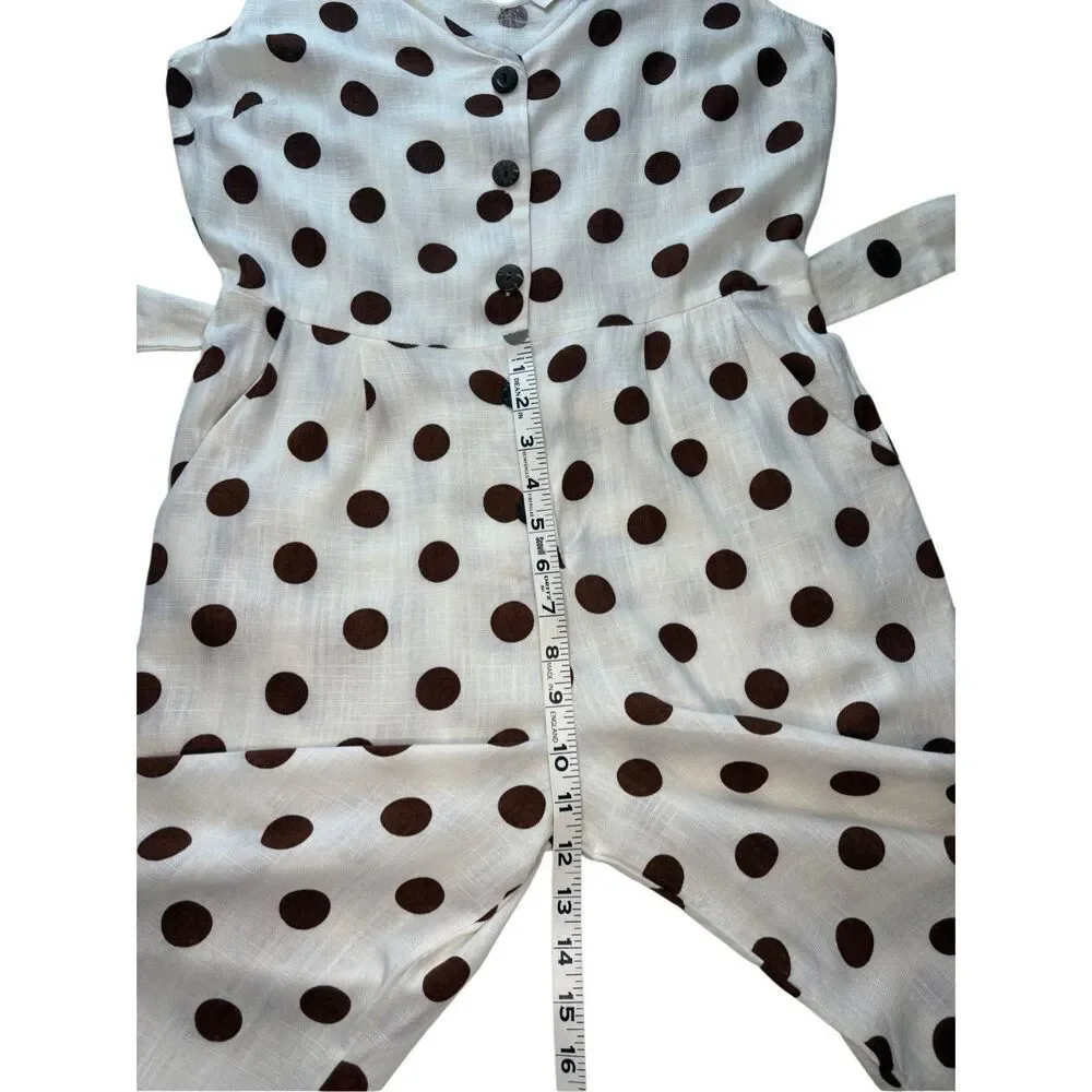 Monteau linen blend polka dot belted jumpsuit- L